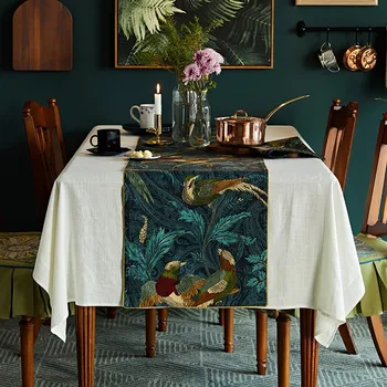 

Bulbul floral cotton cloth table runner modern for party wedding home hotel office decoration