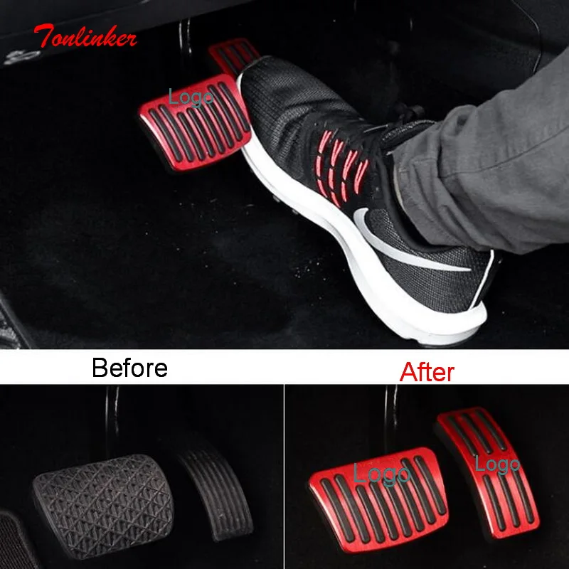 

Tonlinker Interior Car Gas/Brake Panel Cover stickers for Geely SX/FY11 Coolray 2018-20 Car styling 2 PCS Aluminum Cover sticker