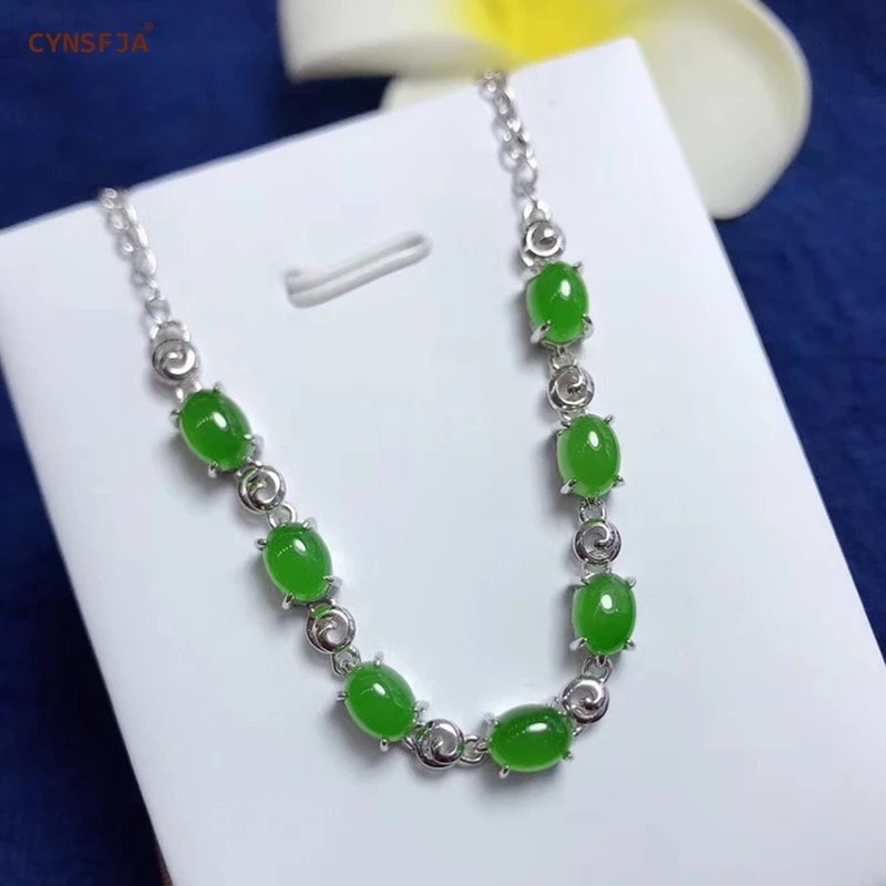 CYNSFJA Реал Certified(Hetian) нефрита Jade Jasper 925 пробы серебро Для женщин зеленый нефритовый браслет ювелирные украшения лучший подарок