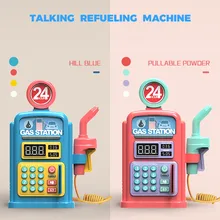 Children Pretend Role Play Simulation Gas Station Scene Model Toys Sound Light Kids Classic Educational Pretend Game Gift M840