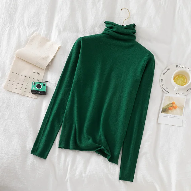 Turtleneck Women Sweaters 2020 Autumn Winter Sweater Knitted Pullover Long Sleeve Woman Sweaters Tops Soft Jumper Pull Femme Dark Green