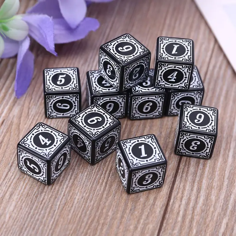 10Pcs D6 Polyhedral Dice Square Edged Numbers 6 Sided Beads Dices Table Board 