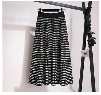 

2020 Winter & Autumn New Arrival Fashion Knitted Skirt Small Plaid Pleated Skirt Mid Length Skirt Ladies Skirts Free Shipping