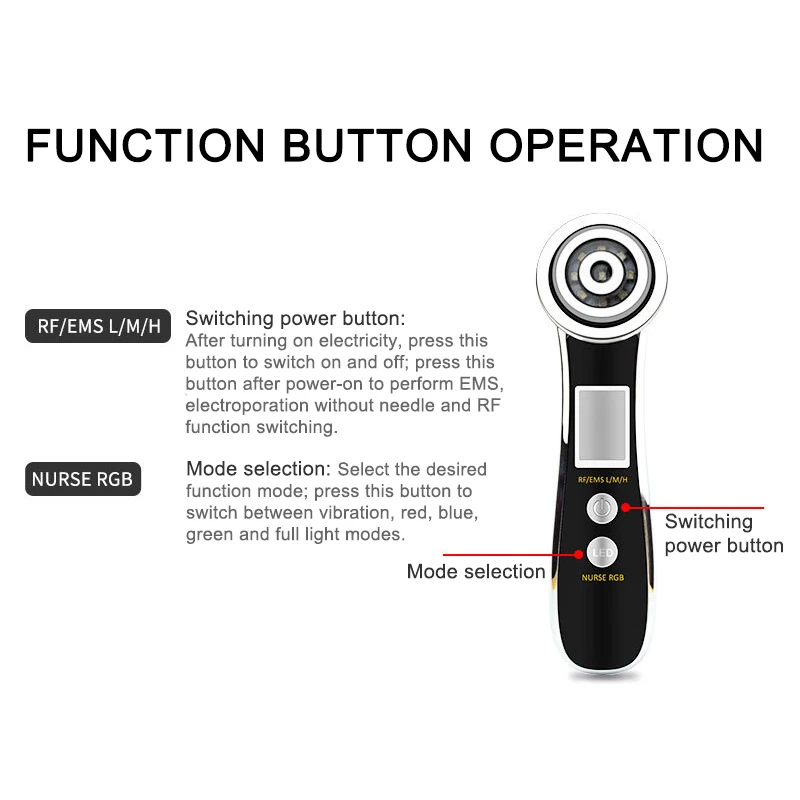 Ultrasound Apparatus Rf Lifting EMS Microcurrents For Face LED Color Light Micro Vibration Massage
