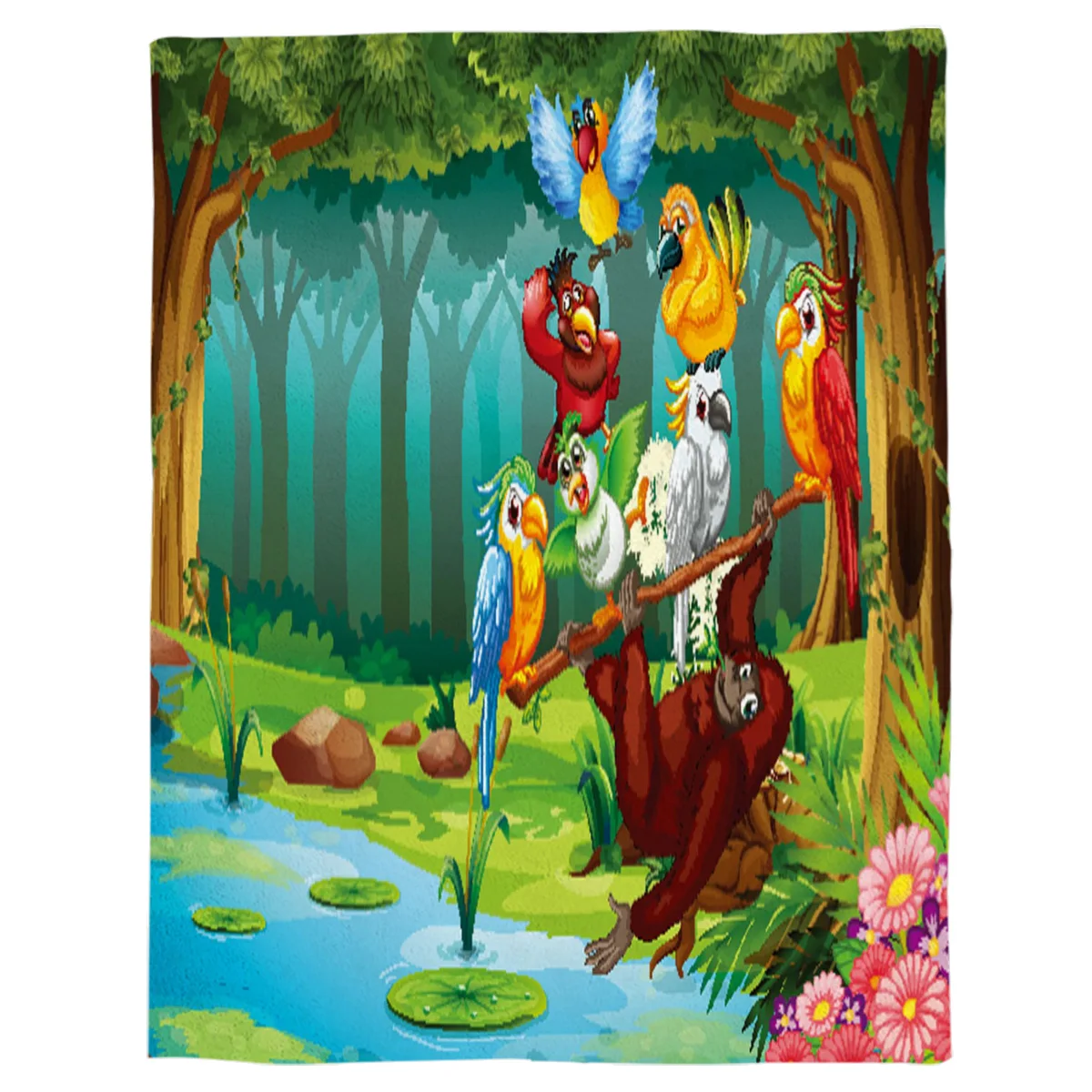 Parrot Woods Bird Cartoon Printed Flannel Blanket Soft Throw Blanket Machine Washable Blankets