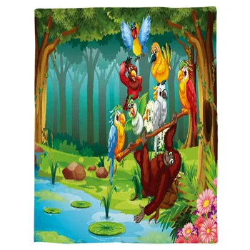 

Parrot Woods Bird Cartoon Printed Flannel Blanket Soft Throw Blanket Machine Washable Blankets for Beds Customizable