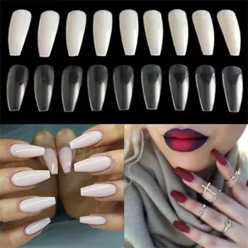 

100/600Pcs French Long Nail Art Tips Coffin Shape Full Cover False Ballerina Nails Emulational Tool Manicure False Nails