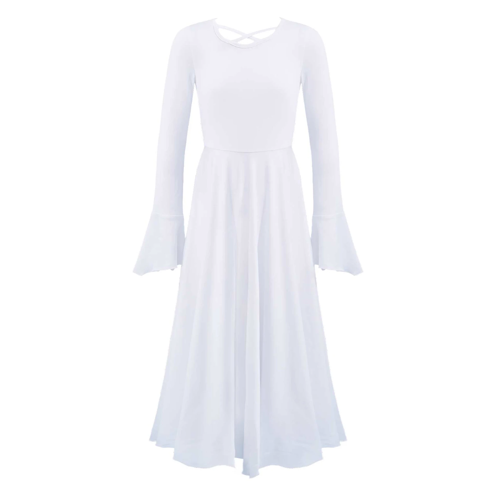 Kids Girls Praise Long Dress White Loose Long Flared Sleeve