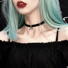 Новинка, Дизайнерское черное бархатное ожерелье-чокер с лентой, готический стиль, ручная работа, с подвеской в виде Луны, готический стиль, эмо, для женщин, Collares Mujer