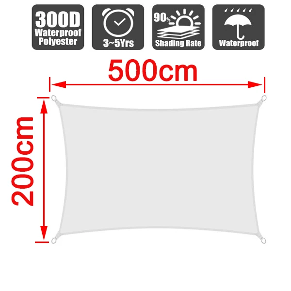 200cm x 500cm Белый прямоугольник Водонепроницаемый Защита от Солнца Открытый навес сад патио шторы для бассейна парус тент Кемпинг - Цвет: 200cm x 500cm