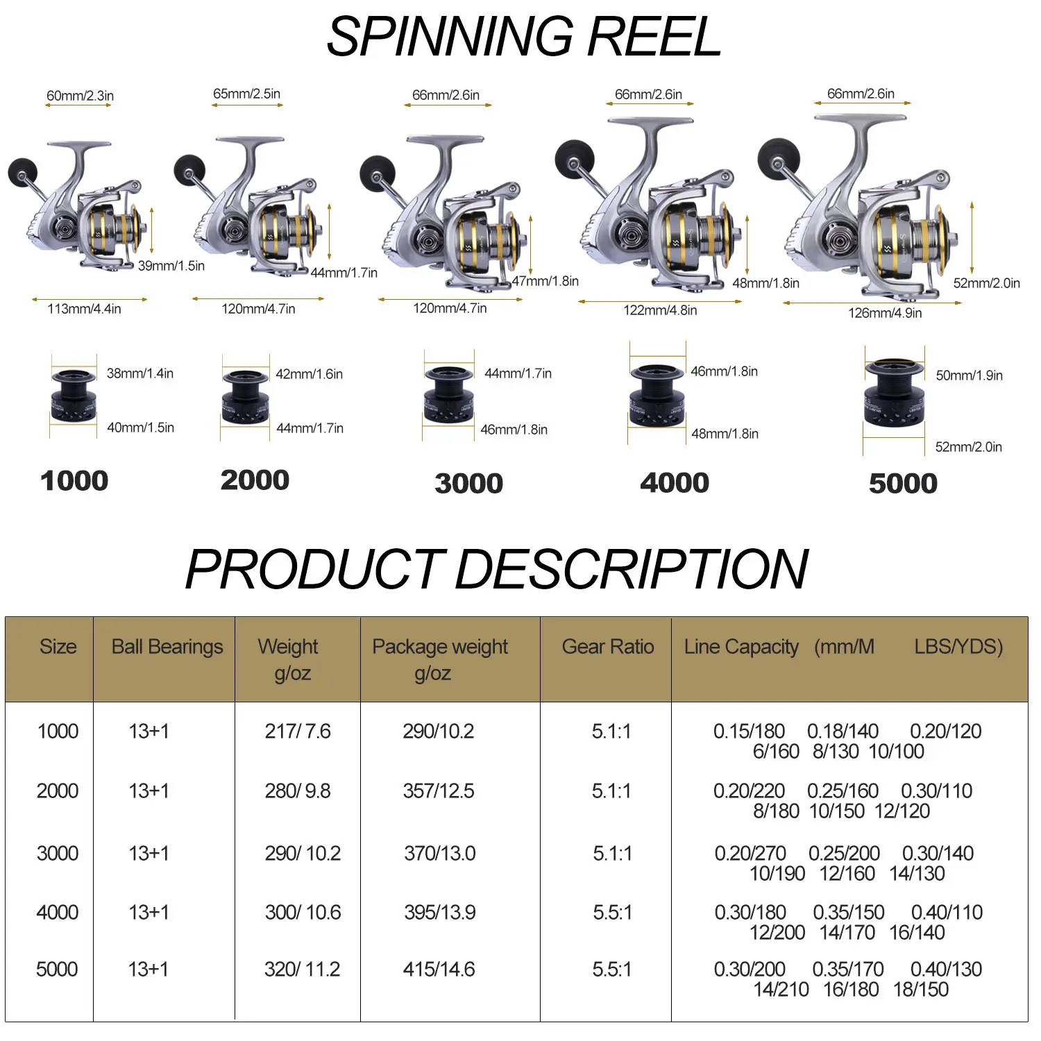 Cheap SOUGAYILANG Fishing Reels 13+1BB Spinning Reel 1000-5000 Size Carp  Fishing Reel Freshwater Saltwater Fishing Gear