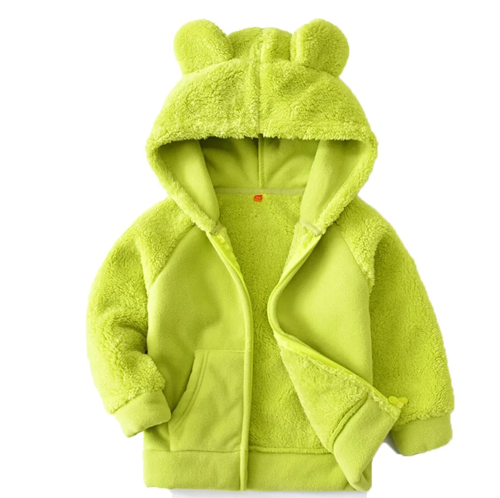 Детская куртка из искусственного меха для девочек; плюшевое Стеганое пальто с капюшоном; зимняя повседневная куртка с карманами; Верхняя одежда с длинными рукавами; Плюшевые пальто - Цвет: Green