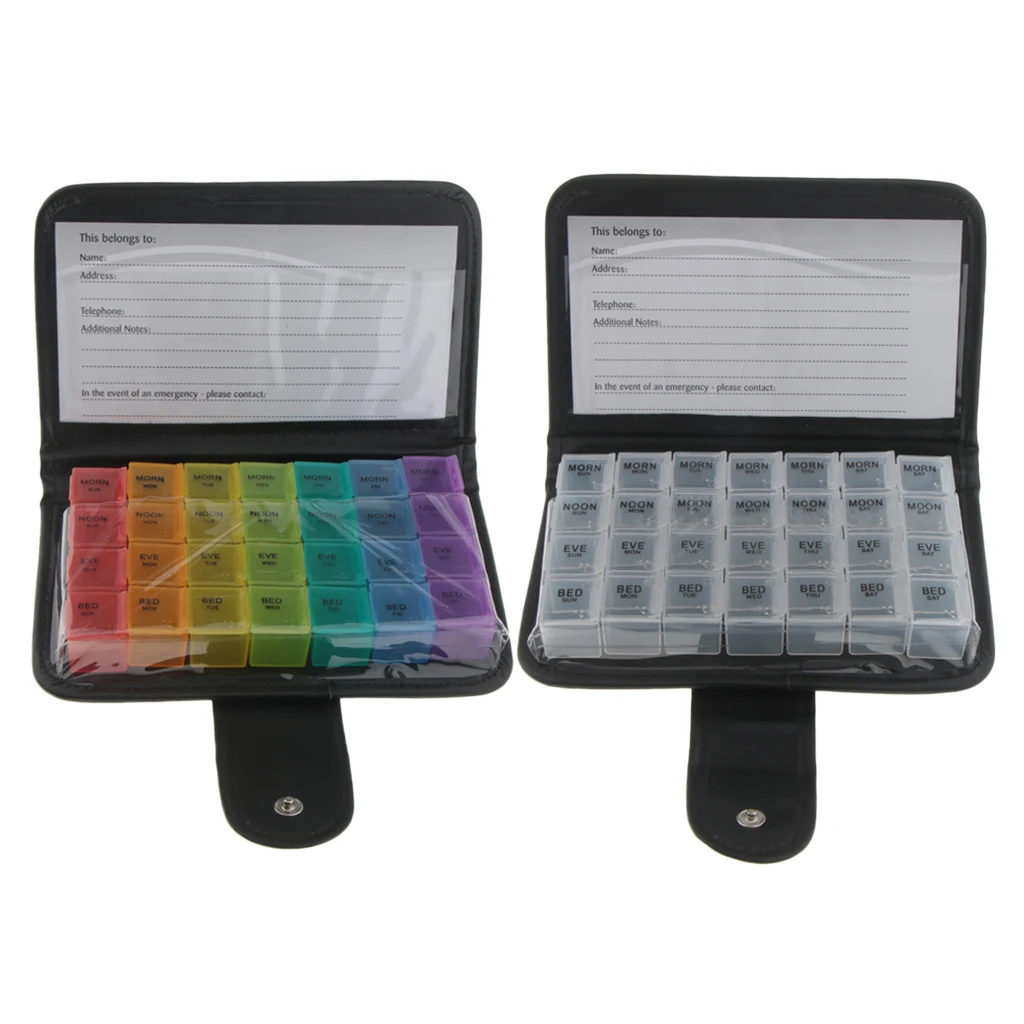 2Pcs Travel Pill Box Leather Case Organizer Weekly Medicine Holder Container for Home Travel Camping Hiking Outdoor Sports