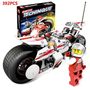 

392PCS building block mechanical pull back motorcycle DIY puzzle assembling building blocks Boys educational toys birthday gifts