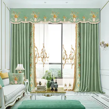 

High-end European style embroidered flannel luxury curtains for bedroom and living room curtains