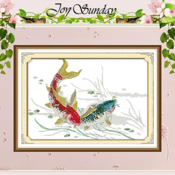 

Free Ship Playing Carps Counted 11CT printed 14CT Unfinished Cross Stitch animals Cross Stitch Kits for Embroidery Needlework