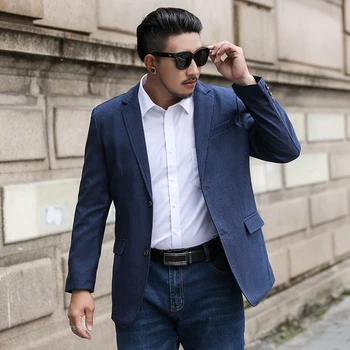 

XL-8XL Plus Size Men Korean Style Blazer Suit Jacket Gray Blue Male Blazers Men's Suit Coat Work Streetwear Men XXXXXXXXL