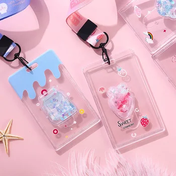 

1PCS Korean Cartoon Card Sleeve Creative Drift Sand Credit Card Set Student Bus Card Certificate With Plastic Cute