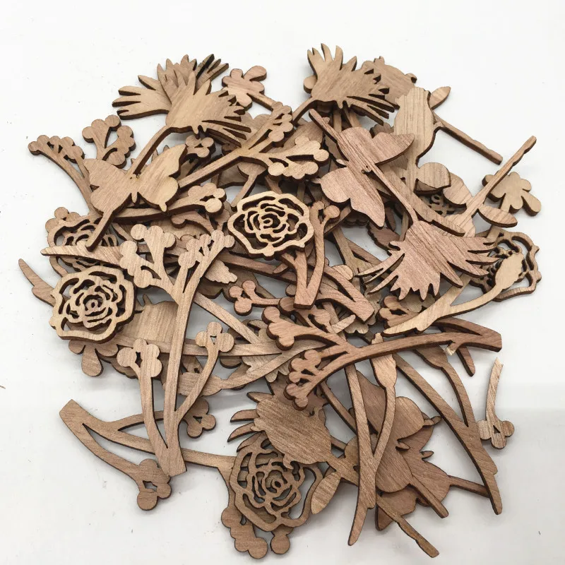 

30pcs Laser Cut Wood Flowers and Leaves Blank Wooden Embellishments for DIY Crafts Christmas Wedding Decoration