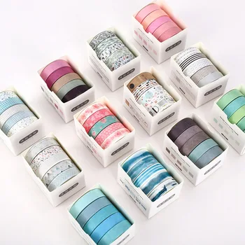 

5Pcs/Set Grid Washi Tape Cute Decorative Adhesive Tape Solid Color Masking Tape For Stickers Scrapbooking DIY Stationery Tape