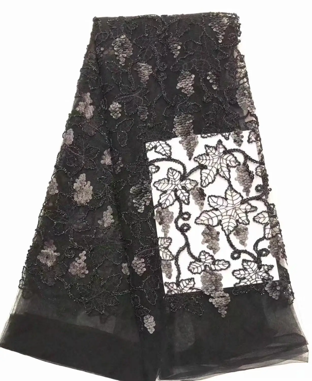 

French lace fabric 5yds/pce black embroidery sequins mesh fabrics women gorgeous nigerian lagos party bright dress 2019 new