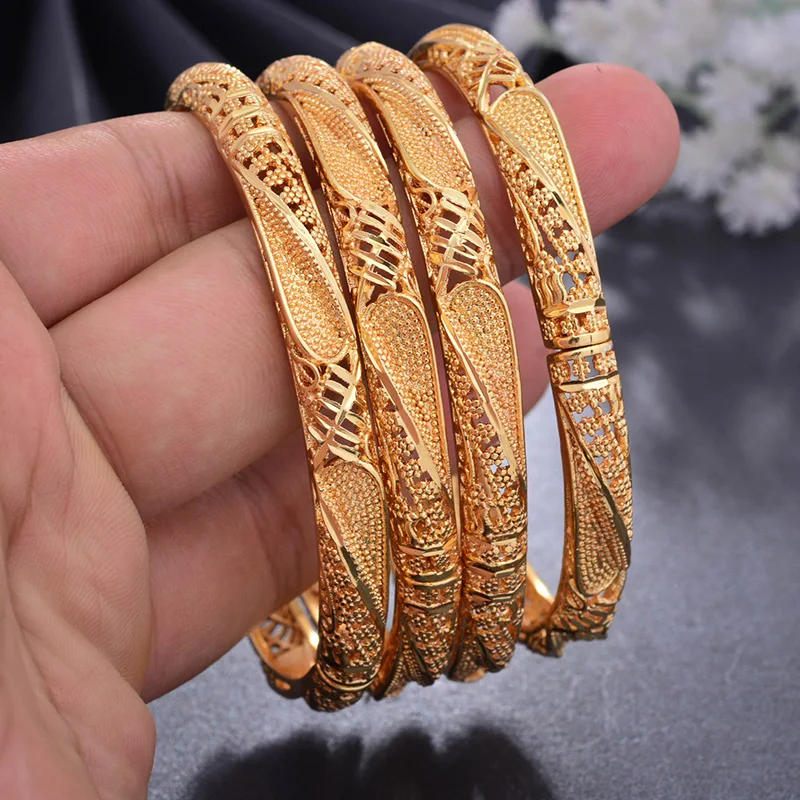 

New 4Pcs/lot Ethiopian Gold Color Bangles For Women Girls Dubai Gold Jewelry Bresslate Bangles & Bracelets