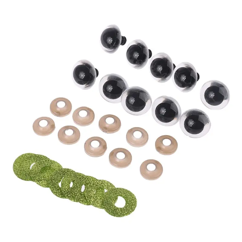 

10Pcs/Set 15mm Tiny Round Safety Eyes Plastic Glitter Toy with Washer for Bear Doll Puppet Making DIY