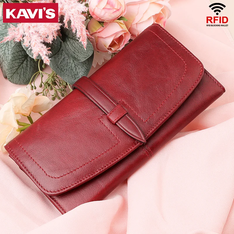 Zipper Wallet Purse Rfid Long-Clutch Female KAVIS Long-Design Genuine-Leather Womens