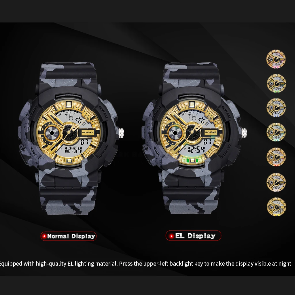 SYNOKE Новое поступление мужские военные цифровые часы камуфляжные уличные мужские спортивные электронные водонепроницаемые часы с двойным дисплеем