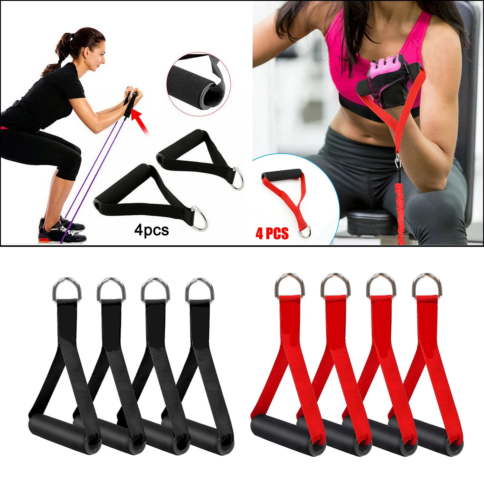 4Pcs Durable Resistance Band Handle Exercise Grip Stirrup Attachment Strap