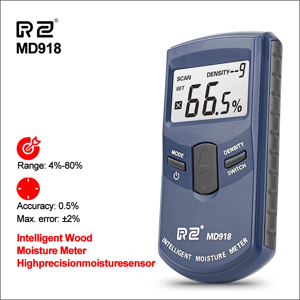 

RZ Digital Wood Moisture Meter Pinless Lumber Timber Moisture Meter Inductive Intelligent Lumber Hygrometer Humidity 4%-80% Damp