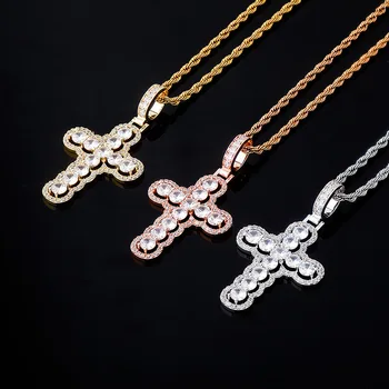 

Hip Hop Claw Setting Cubic Zirconia Bling Iced Out Double Layer Cross Pendants Necklaces for Men Women Unisex Charm Jewelry