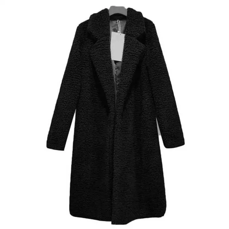 Осенне-зимнее пальто из искусственного меха, женское теплое пальто с мишкой Тедди, женская меховая куртка, Женская плюшевая верхняя одежда, плюшевое пальто, длинное пальто - Цвет: Черный
