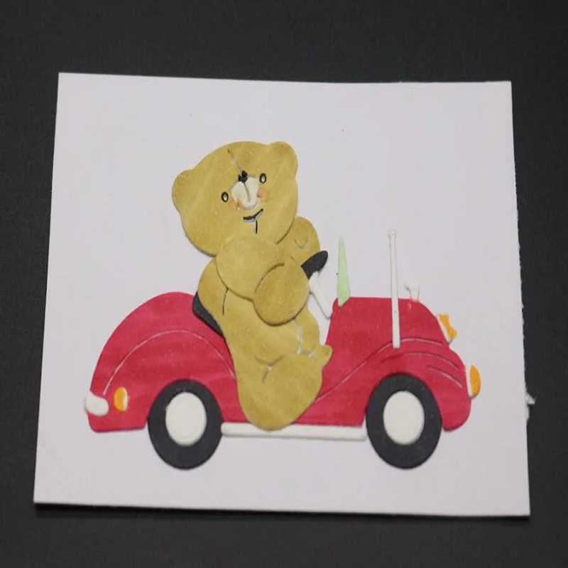  Bear driving car die cutting stencil for Scrapbooking albulm DIY Paper Making Craft embossing birth - 4000404450378