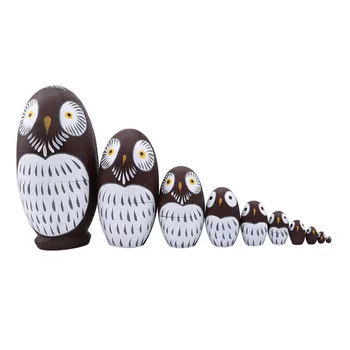 

10 Pcs/Set Egg-shaped Owl Russian Dolls Hand Painted Home Decor Birthday Gifts Baby Toys Nesting Dolls Wooden Matryoshka