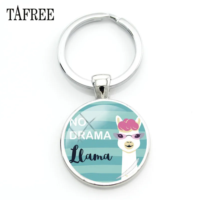 

TAFREE New Arrival Alpaca Keychains Key Chains Glass Llama Animal Image Charm Key Rings For Kids GIft YT52