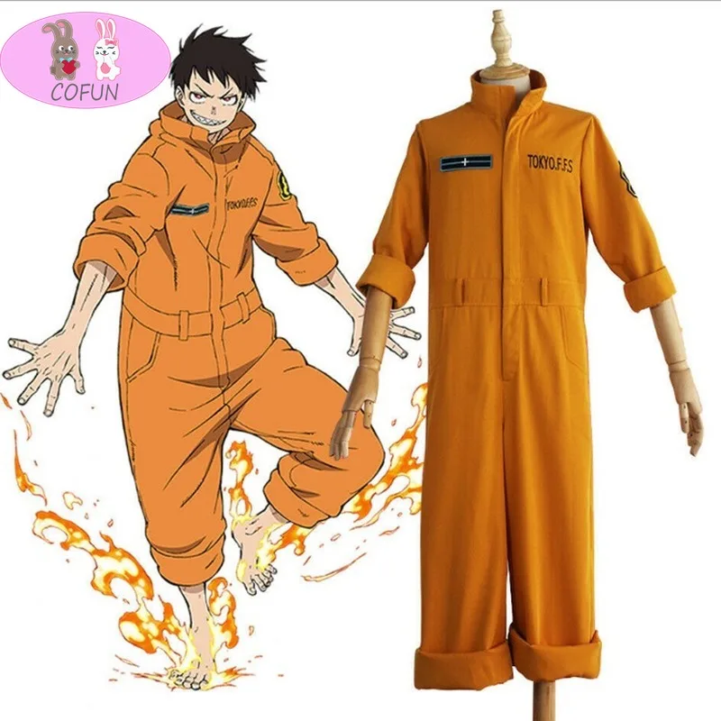 COFUN The New Anime Fire Force Cosplay Costumes Shinra Kusakabe Costume Uniform Yellow Work Clothes Jumpsuits | Тематическая одежда