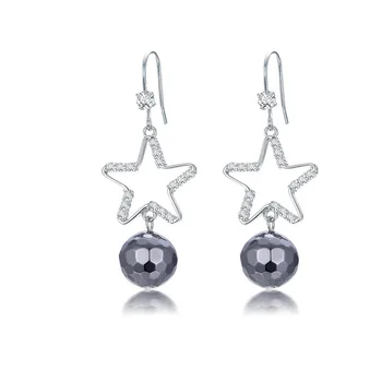 

925 Sterling Silver Five Pointed Star Mother Shell Pearl Drop Earrings Short Ins Trendy Trendsetter Accessory Fine Jewelry