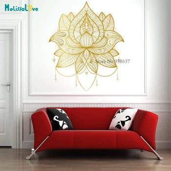 

Lotus Mandala Wall Stickers Buddha Bohemian Mandala Flower Bed Decor Yoga Studio Wall Décor Removable Vinyl Poster Mural BB273