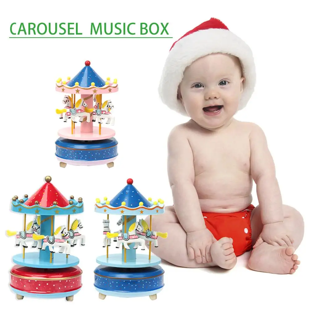 Merry-go-круглые музыкальные шкатулки, игрушка, Геометрическая музыка, украшение детской комнаты, подарки унисекс, Деревянная Рождественская лошадь, карусель, коробка, подарок