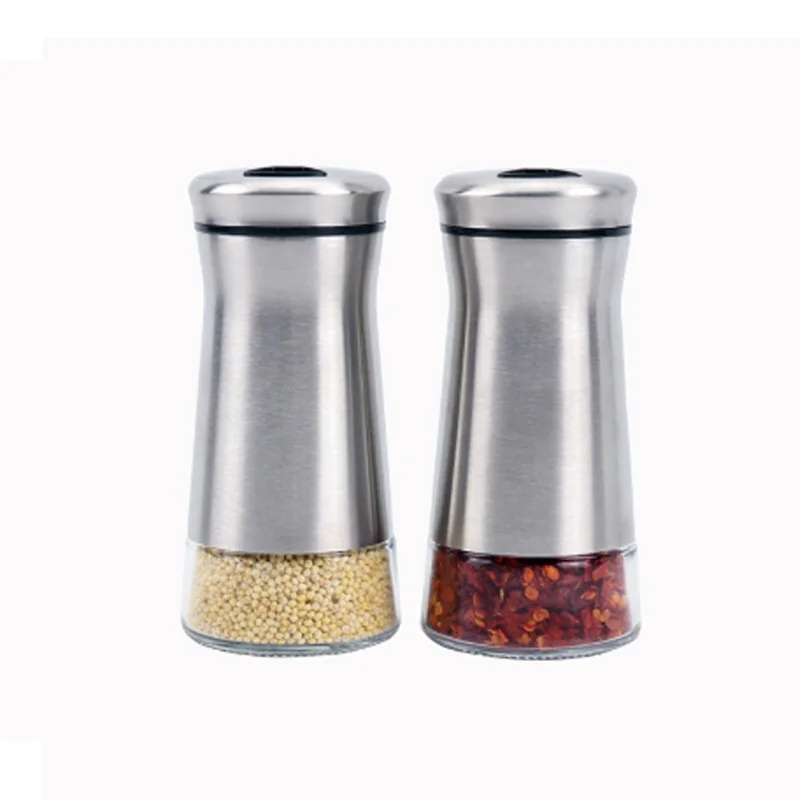2Pcs 2 шт., стеклянная красная бутылка для приправ, перца, тмина, серебряный горшок для специй, барбекю, соль, бутылка для перца, набор для хранения, нержавеющая сталь, для кухни - Цвет: 2Pcs