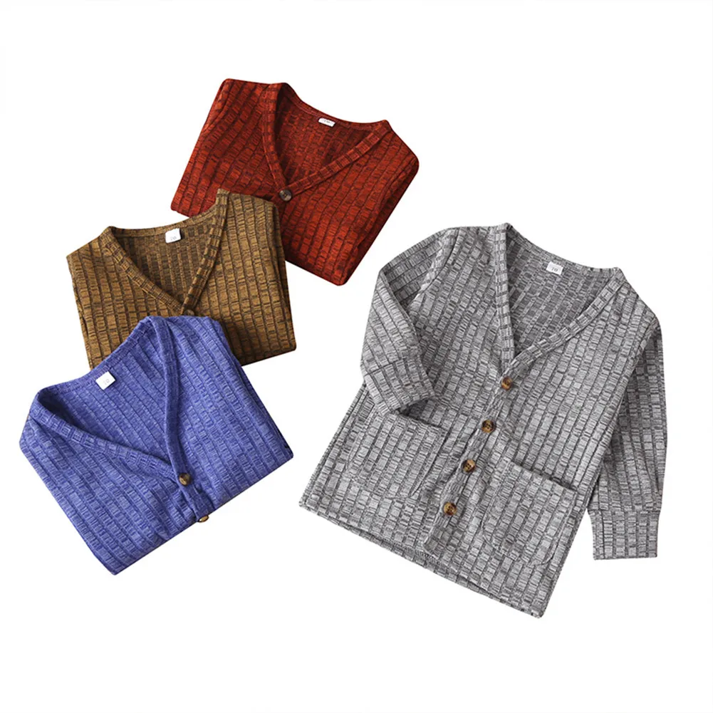 0-3Y Newborn Baby Unisex Kid Top Jacket Coat Knitted Sweater Solid Single Breasted Autumn Outfit Clothes |