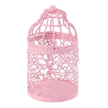 

1pc Hollow out Pattern Iron Art Bird Cage Candle Stick Household Desktop Adornment Candle Holder for Home Decor (Pink)
