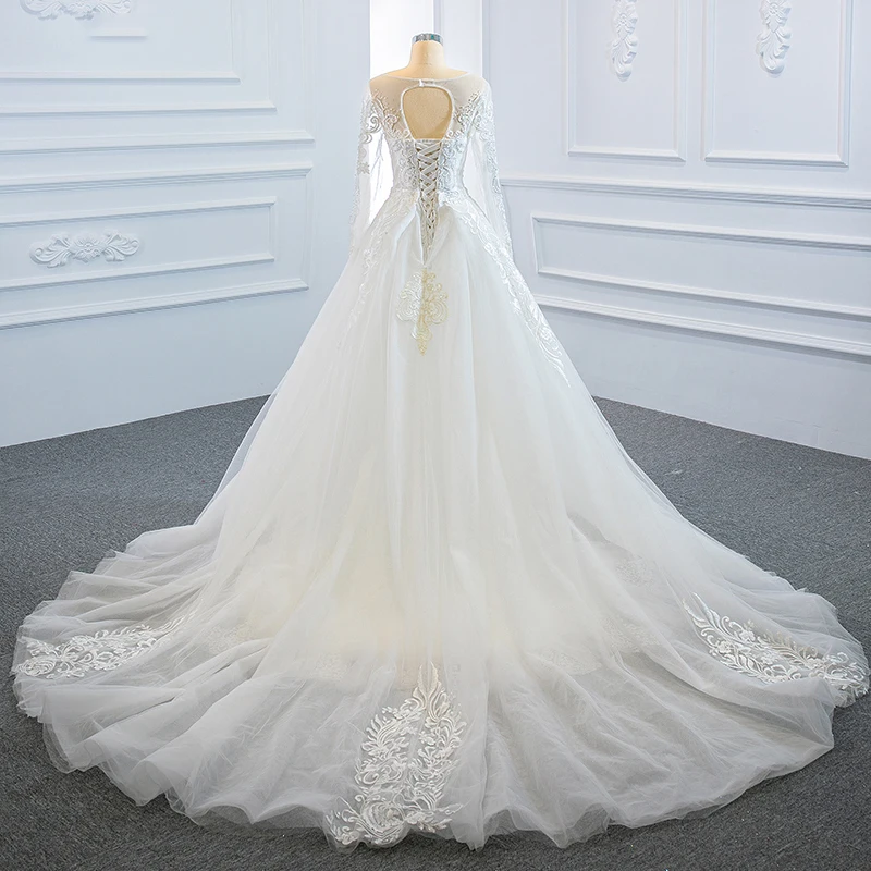J66624 JANCEMBER White Wedding Dress 2020 Long Sleeve Applique Pearl Removable Train O Neck Vestido De Casamento Abiti Da Sposa 2