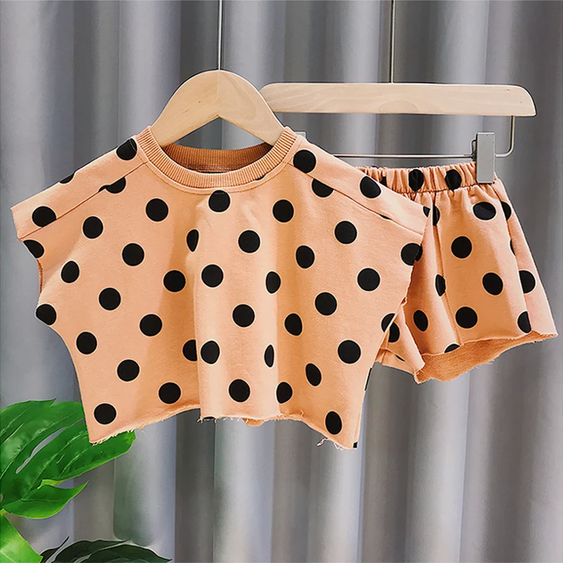 Summer kids girls' clothes outfits sets baby polka dot loose short T-shirt tops short suits for children girls clothing sets