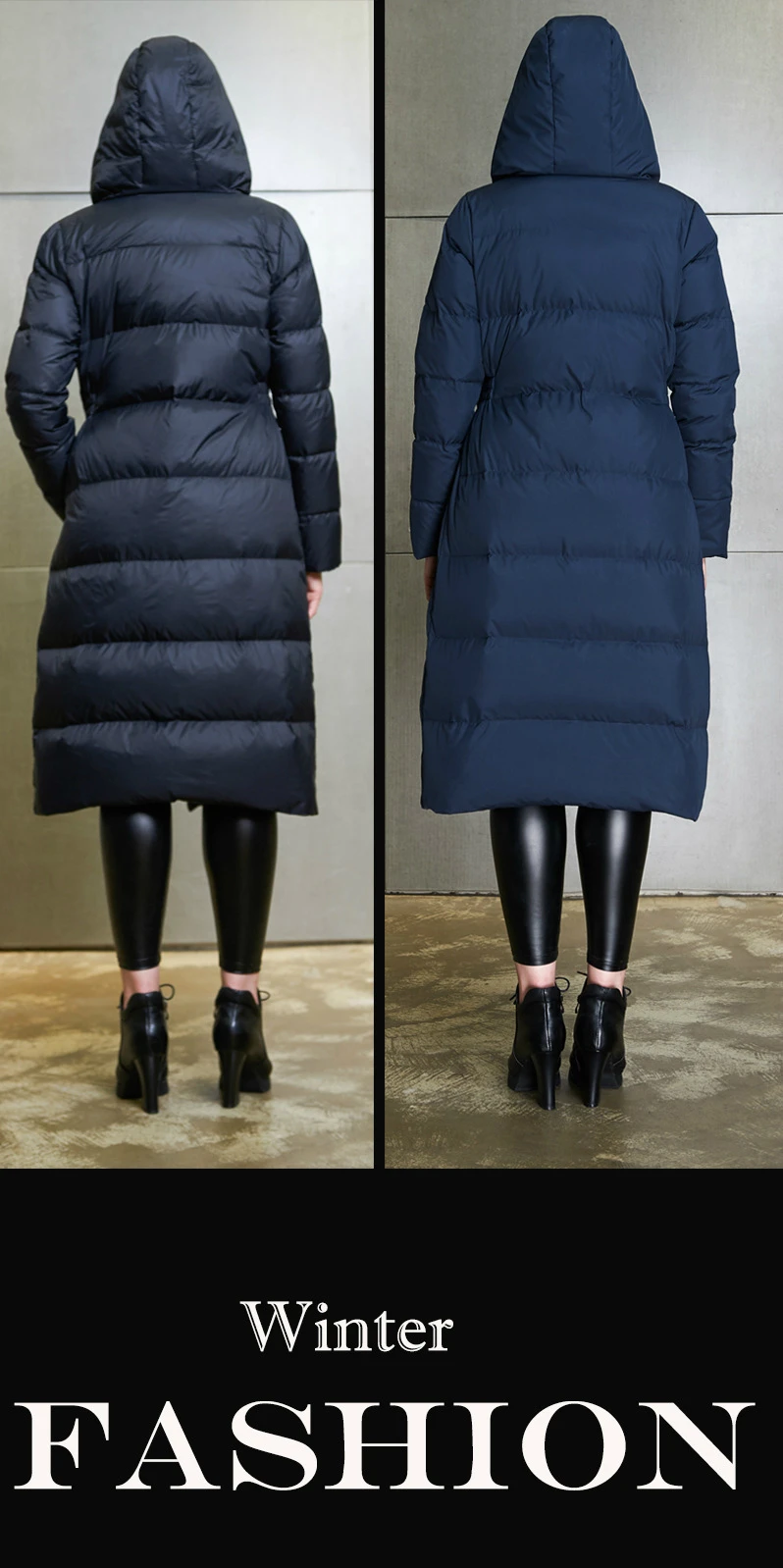 Женский зимний пуховик тонкий утолщенный с капюшоном куртка х-длинные пальто с длинным рукавом асимметричные топы