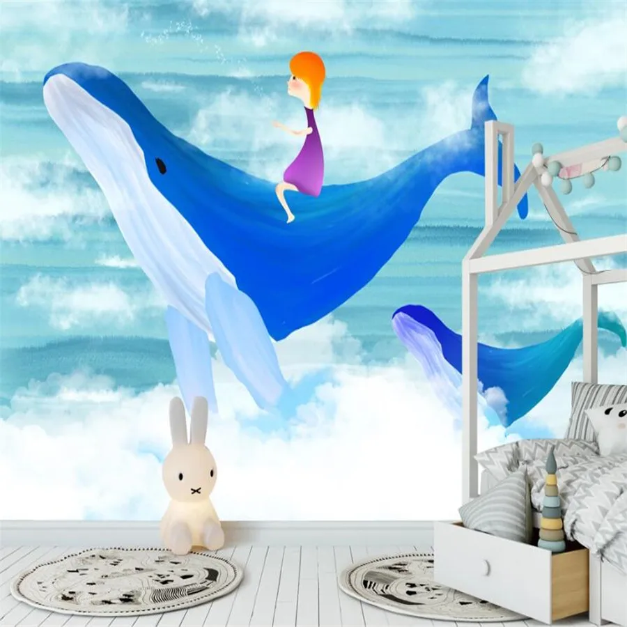 

Milofi custom 3D wallpaper mural Nordic fantasy ocean sky whale background wall living room bedroom decoration painting wallpape