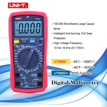 Multímetro digital ut890c ut890d + ac dc, multímetro digital, verdadeiro, faixa manual de capacitância da frequência, testador de temperatura, lcd luz de fundo