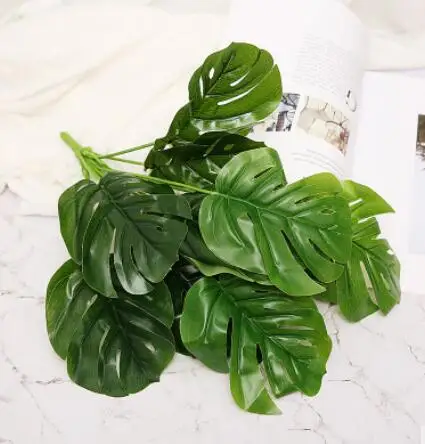 green 12 heads Поддельные зеленые листья Искусственные дешевые пластиковые растения на открытом воздухе цветы Трава стены дома сад свадебное украшение стола для вечеринки - Цвет: green 12 heads
