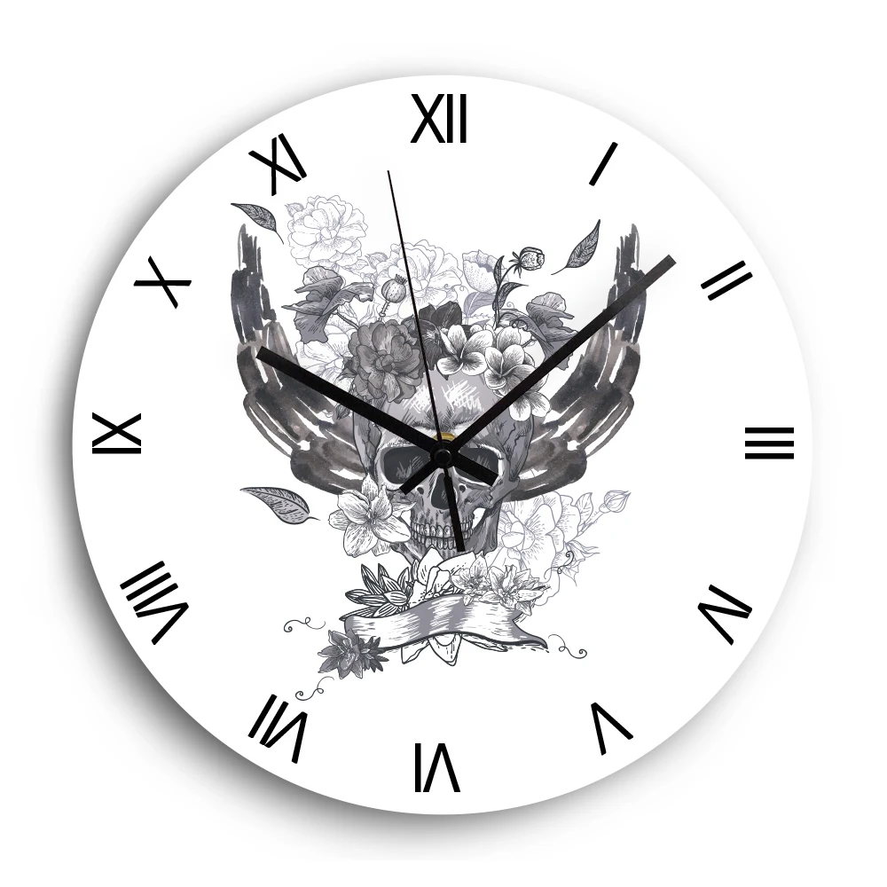 

Roman Number Acrylic Wall Clock for Living Room Skull Silent Decorative Wall Clocks Modern Design Metal Hands Home Decor Gift